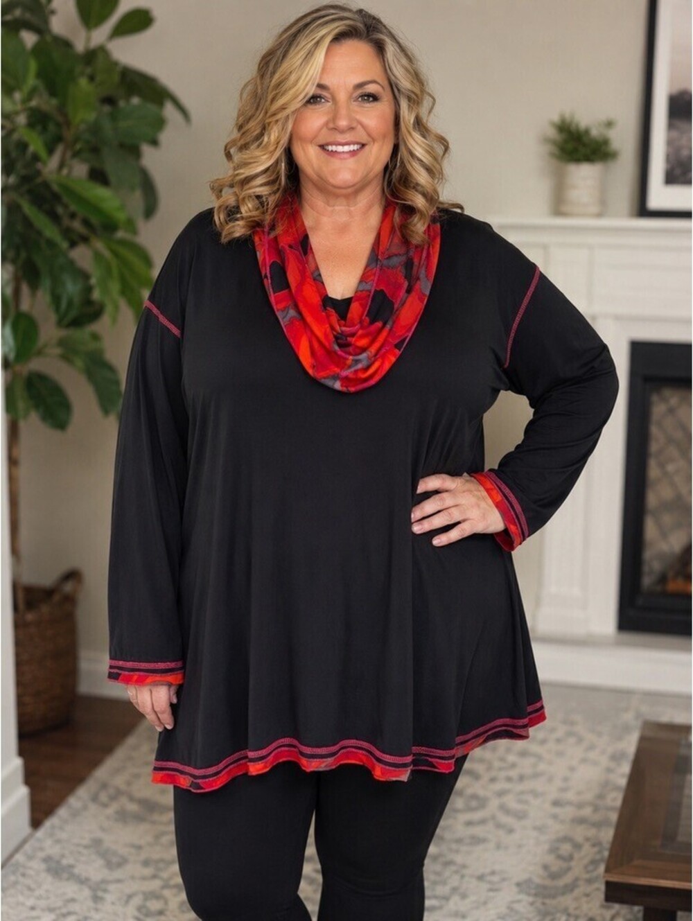 Parsley and Sage Cowl Neck Asymmetrical Tunic Top Dress Black 3X Plus Size